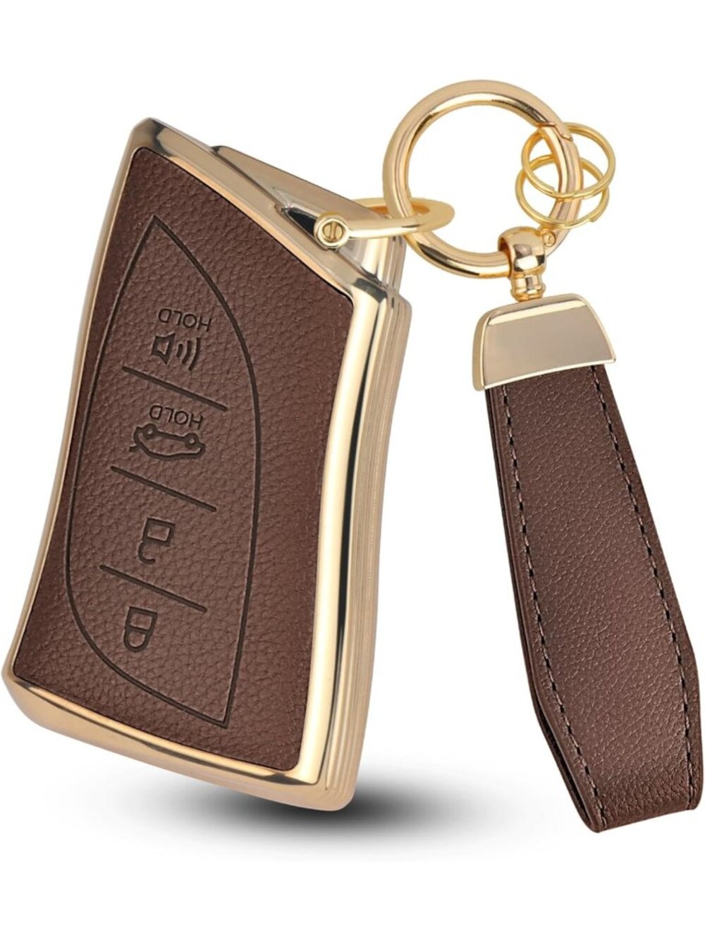Stylish Brown Key Fob Cover with Keychain for 4-Button Lexus Keys